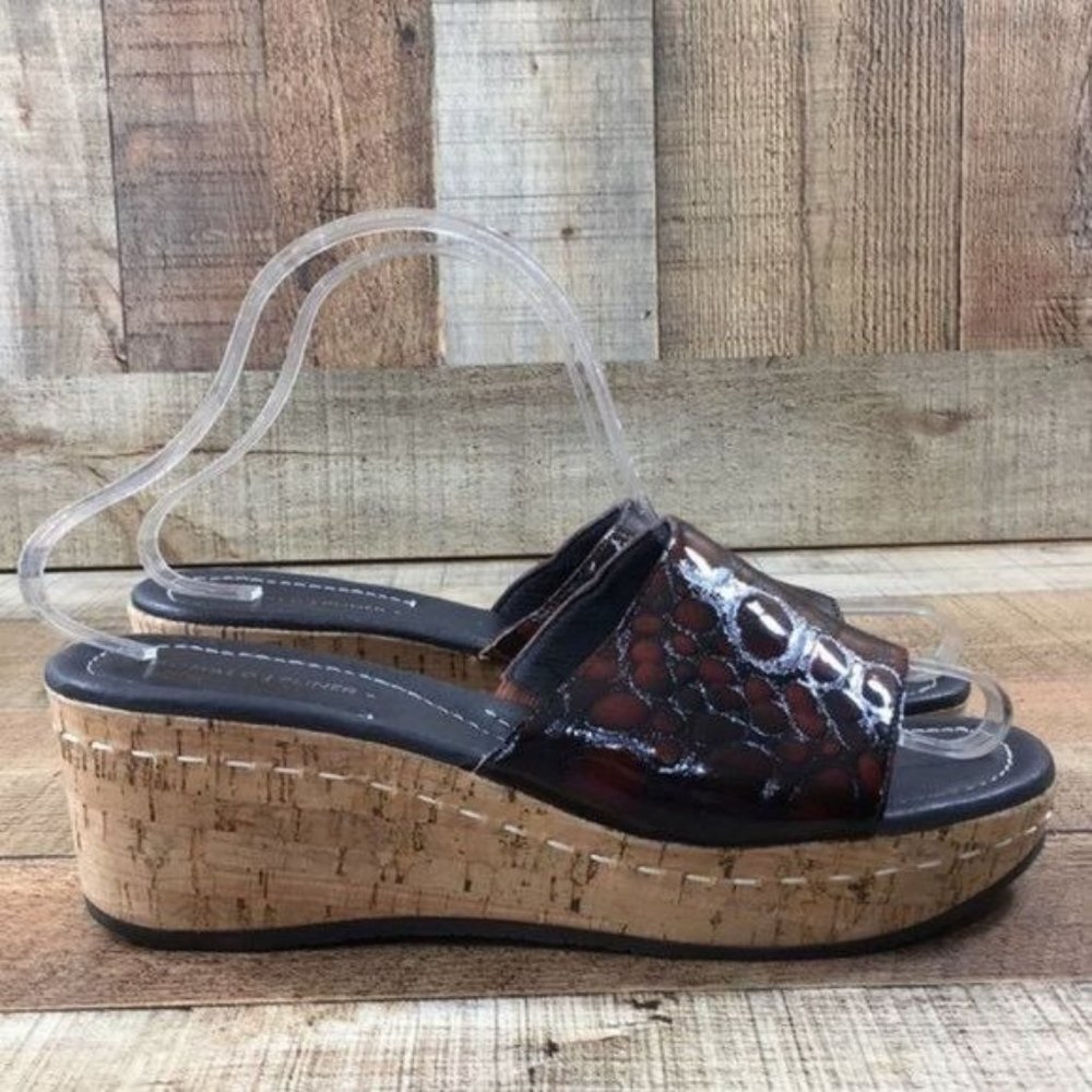 Donald J Pliner Safari 2 Tortoise Leather Sandals Womens 8 M Wedge Slides